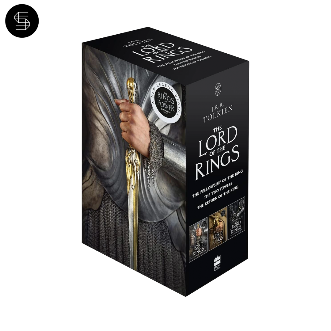 Boxed set of The Lord of the Rings trilogy books by J.R.R. Tolkien, collectible edition. Stunning Marketplace product.